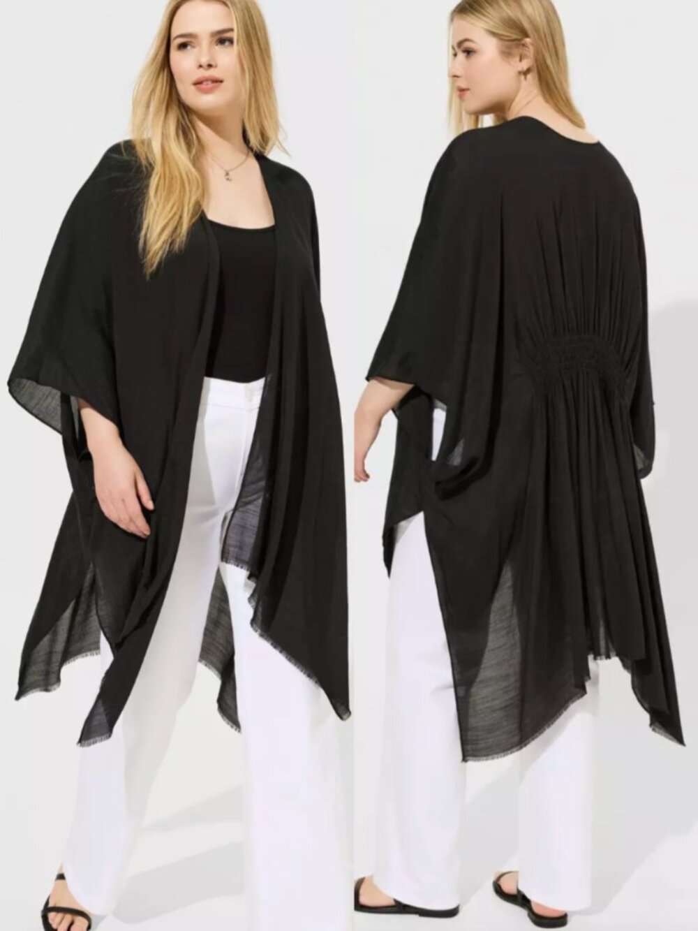 TORRID Plus Size Light Weight Woven Ruana Black Open Boho Coverup / Cardigan OS